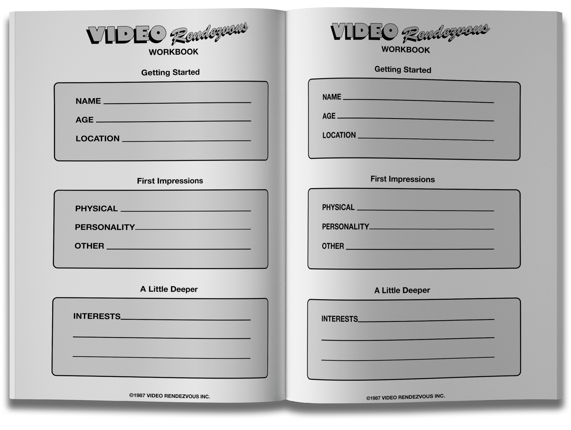 Video Rendezvous Notebook - Interior workbook pages.